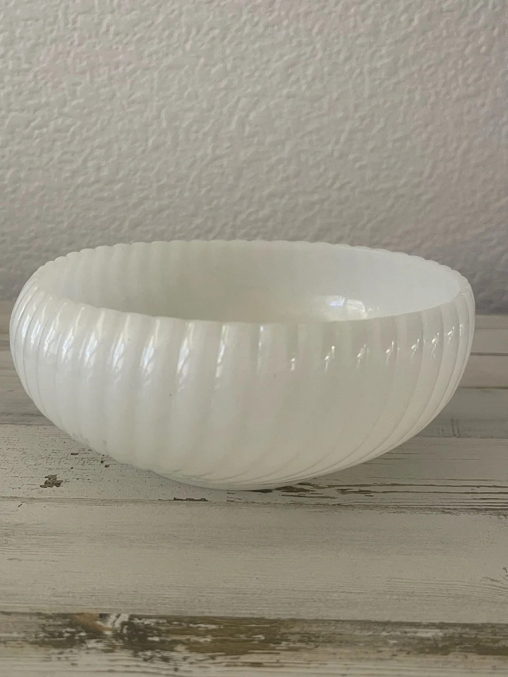 Vintage Fire King Milk Glass Ribbed Swirl Bulb Bowl